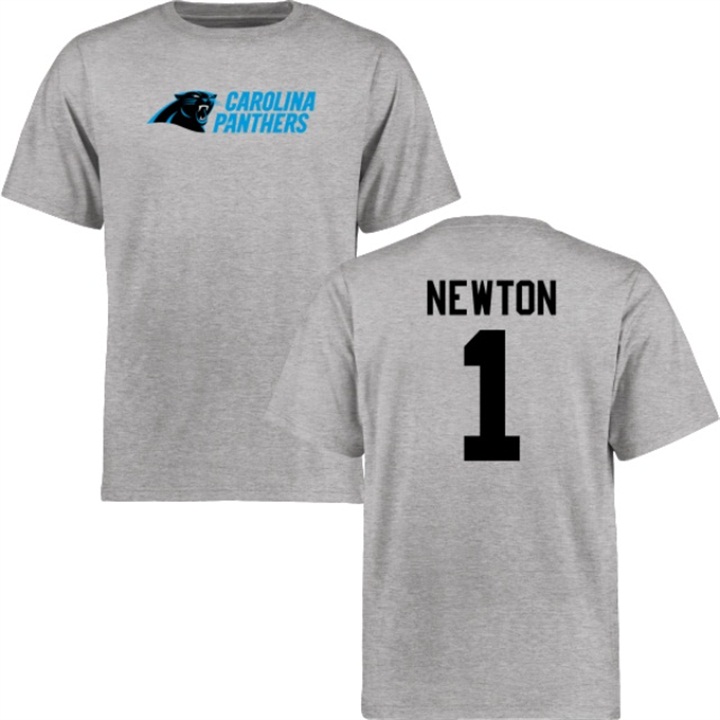 Carolina Panthers #1 Cam Newton Ash Name & Number Wordmark T-shirt