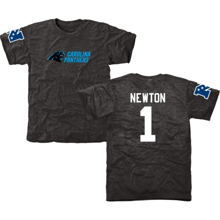 Carolina Panthers #1 Cam Newton Black Name & Number Tri-Blend T-shirt