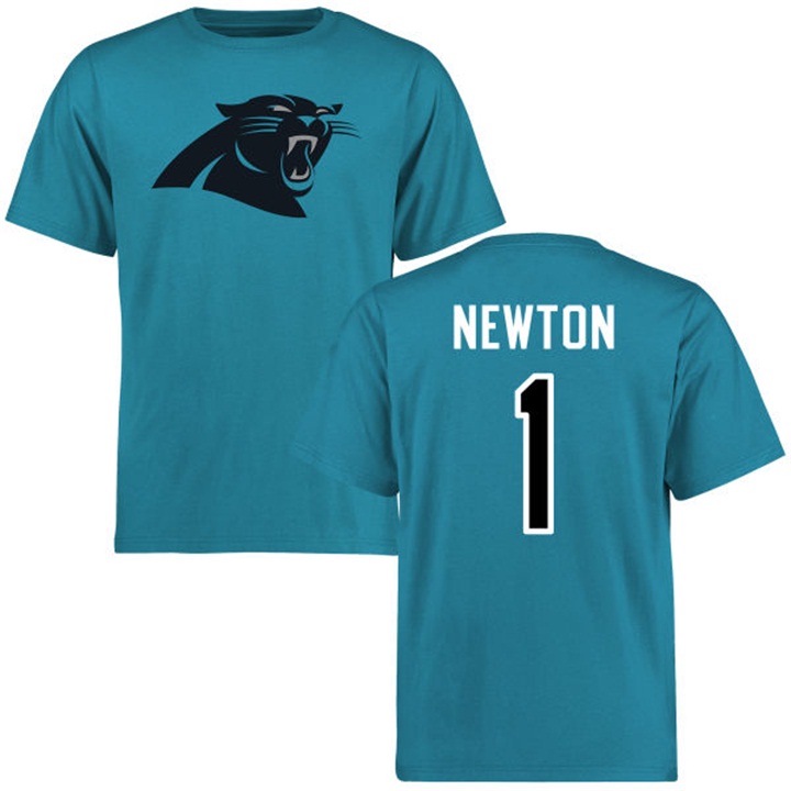 Carolina Panthers #1 Cam Newton Name & Number Blue Logo T-shirt