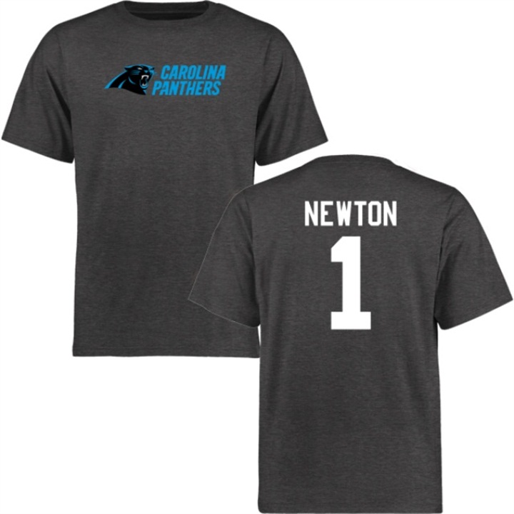 Carolina Panthers #1 Cam Newton Charcoal Name & Number Wordmark T-shirt