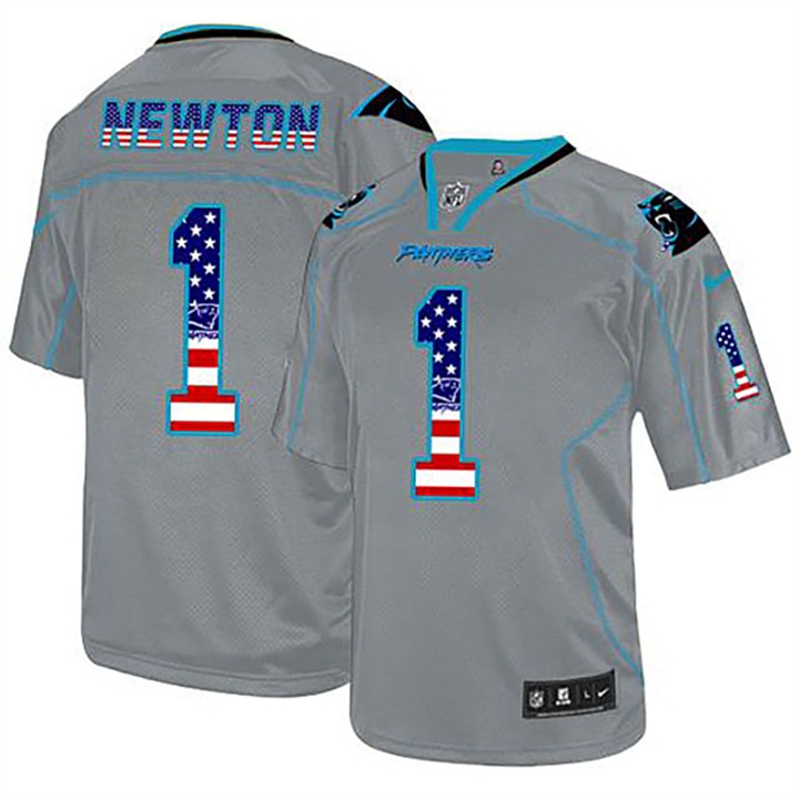 Carolina Panthers #1 Cam Newton Gray USA Flag Fashion Star & Striples Jersey