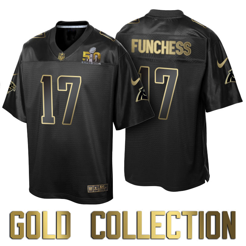 Carolina Panthers #17 Devin Funchess Super Bowl 50 Black Gold Collection Jersey