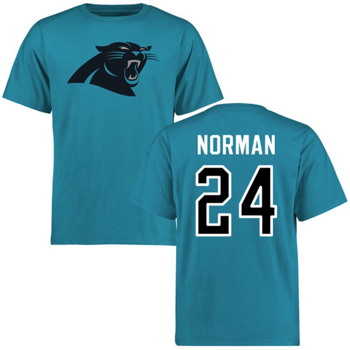 Carolina Panthers #24 Josh Norman Blue Name & Number Logo T-shirt