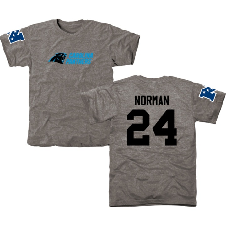 Carolina Panthers #24 Josh Norman Gray Name & Number Tri-Blend T-shirt