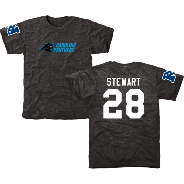 Carolina Panthers #28 Jonathan Stewart Black Name & Number Tri-Blend T-shirt