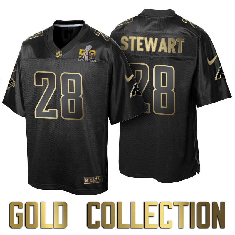 Carolina Panthers #28 Jonathan Stewart Super Bowl 50 Black Gold Collection Jersey