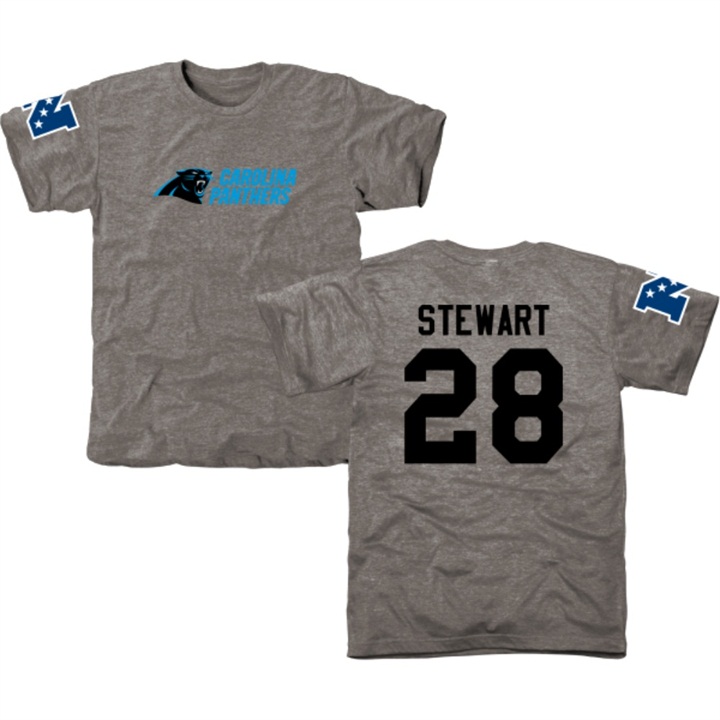 Carolina Panthers #28 Jonathan Stewart Gray Name & Number Tri-Blend T-shirt