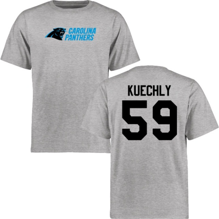 Carolina Panthers #59 Luke Kuechly Ash Name & Number Wordmark T-shirt