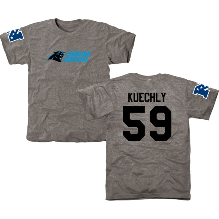 Carolina Panthers #59 Luke Kuechly Gray Name & Number Tri-Blend T-shirt