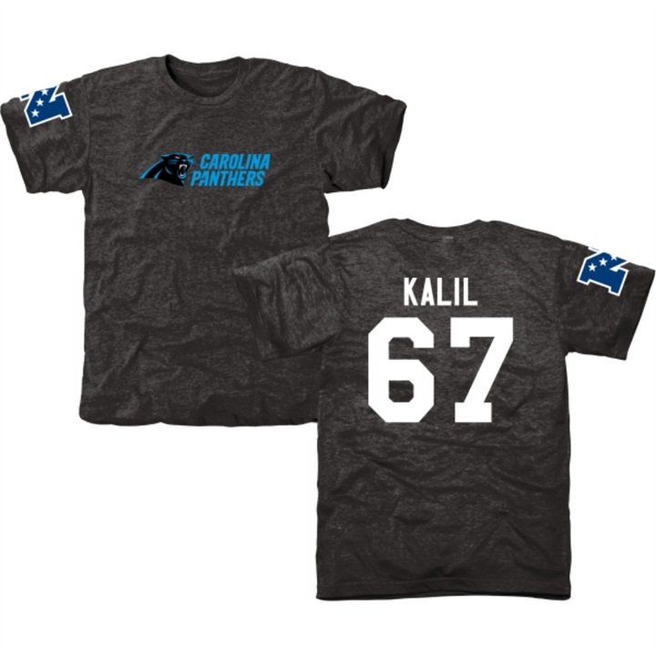 Carolina Panthers #67 Ryan Kalil Black Name & Number Tri-Blend T-shirt