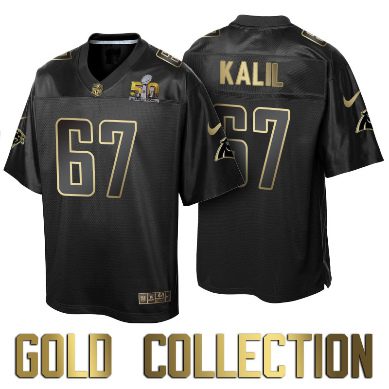 Carolina Panthers #67 Ryan Kalil Super Bowl 50 Black Gold Collection Jersey