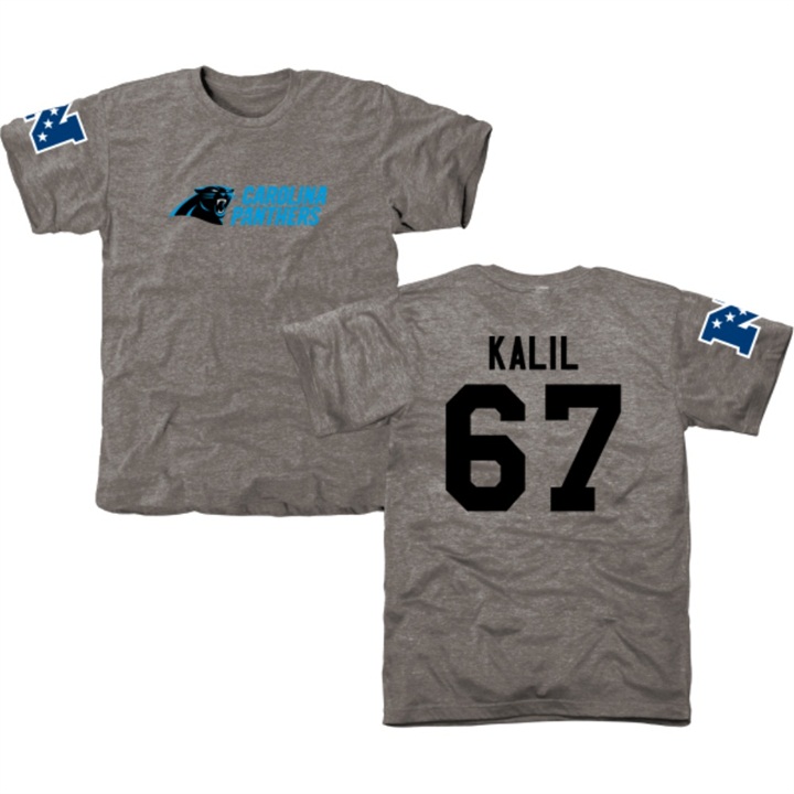 Carolina Panthers #67 Ryan Kalil Gray Name & Number Tri-Blend T-shirt