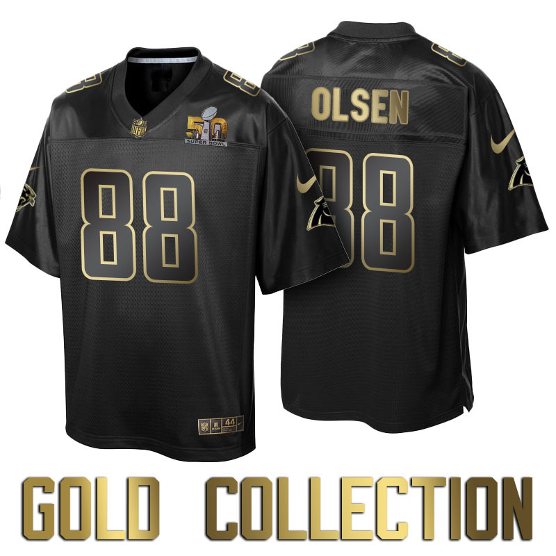 Carolina Panthers #88 Greg Olsen Super Bowl 50 Black Gold Collection Jersey