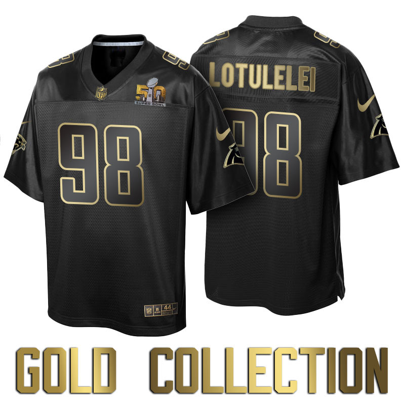 Carolina Panthers #98 Star Lotulelei Super Bowl 50 Black Gold Collection Jersey