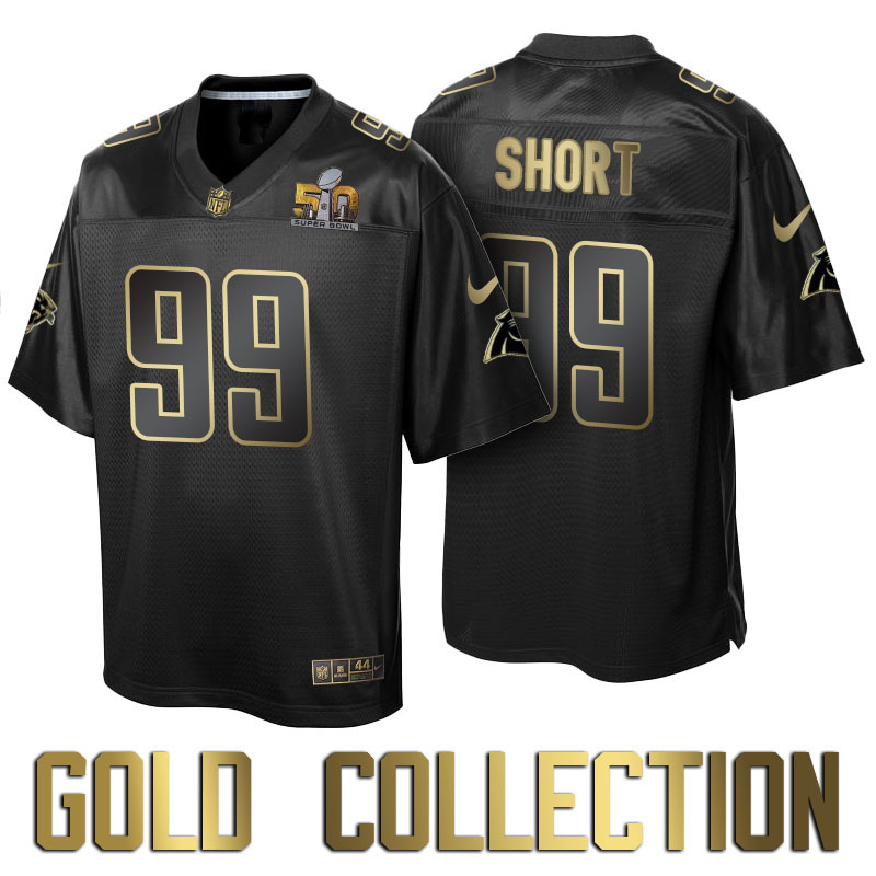 Carolina Panthers #99 Kawann Short Super Bowl 50 Black Gold Collection Jersey