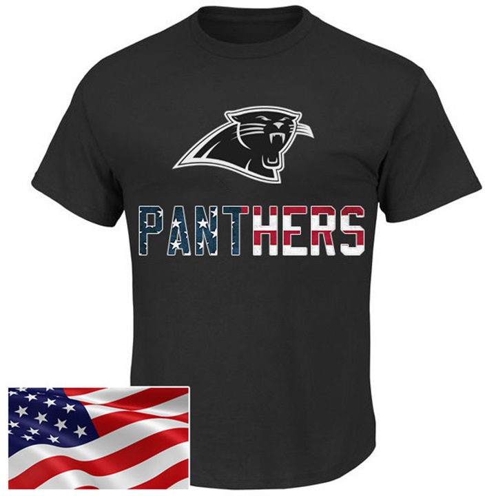 Carolina Panthers Black Banner Wave Majestic Independence Day Star & Stripes T-Shirt