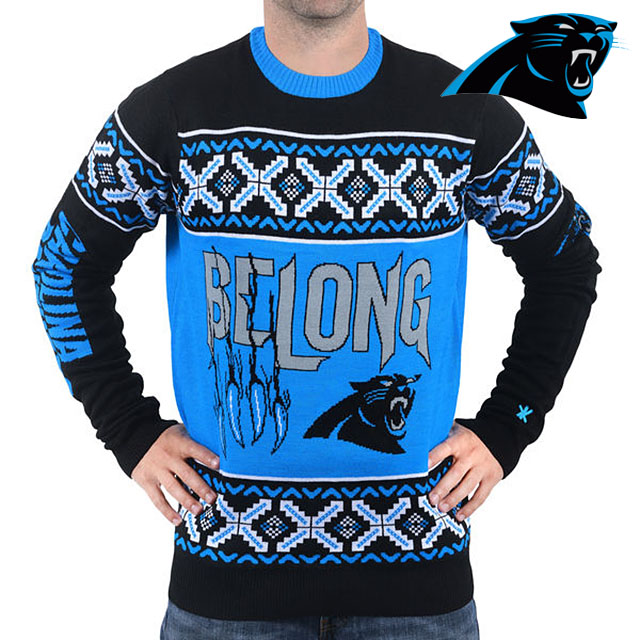 Carolina Panthers Klew Black & Blue Slogan Crew Knit Ugly Sweater