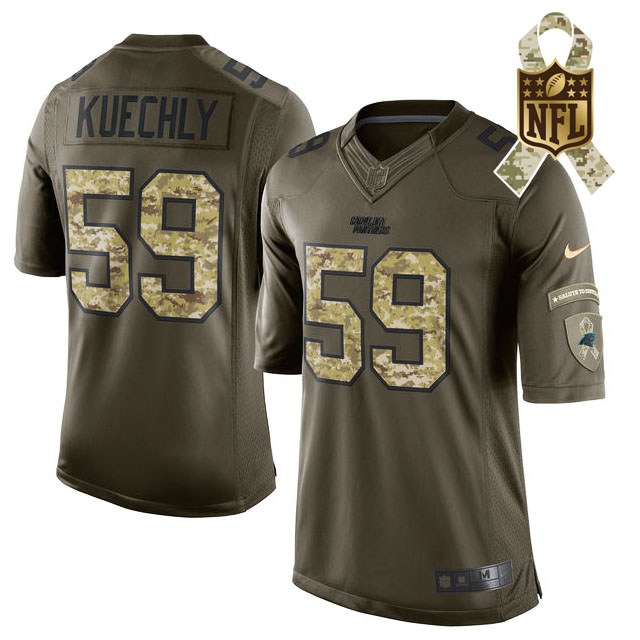 Men's Carolina Panthers #59 Luke Kuechly Green Salute To Service Limited Jersey