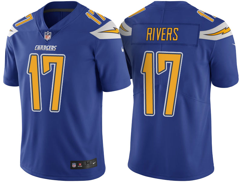 San Diego Chargers #17 Philip Rivers Royal Color Rush Limited Jersey - Light Up Thursday Night