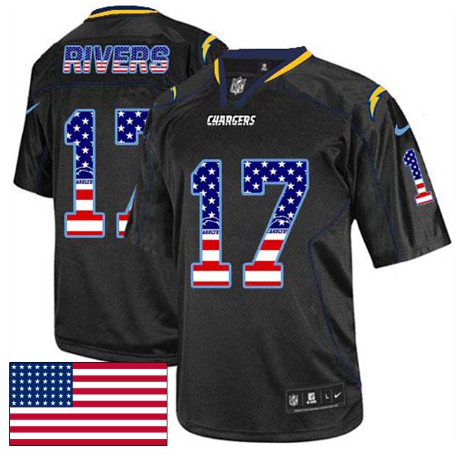 San Diego Chargers #17 Philip Rivers Black USA Flag Fashion Jersey