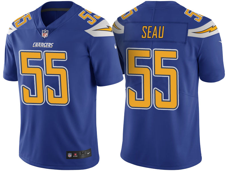 San Diego Chargers #55 Junior Seau Royal Color Rush Limited Jersey - Light Up Thursday Night