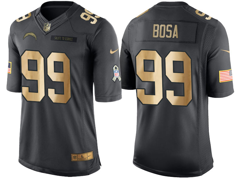 2016 Christmas Day Chargers #99 Joey Bosa Anthracite Gold Salute to Service Jersey