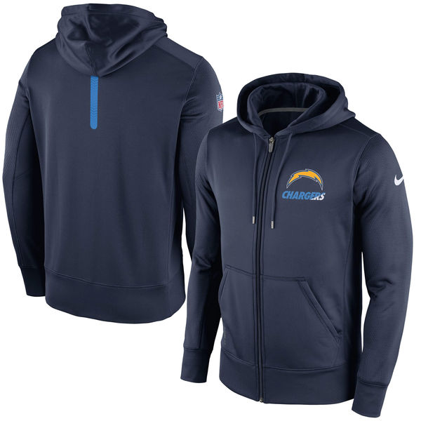 San Diego Chargers Navy Blue Sideline Full-Zip Performance Hoodie