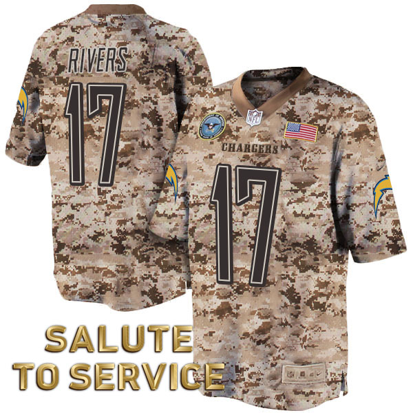 San Diego Chargers #17 Philip Rivers Desert Camo Salute to Service Jersey