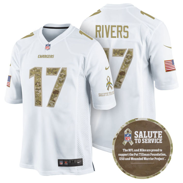 San Diego Chargers #17 Philip Rivers White Salute To Service Jersey