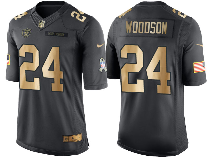 Raiders #24 Charles Woodson Anthracite 2016 Christmas Gold Salute to Service Jersey