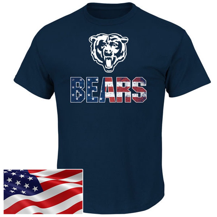 Chicago Bears Black Banner Wave Majestic Independence Day Star & Stripes T-Shirt