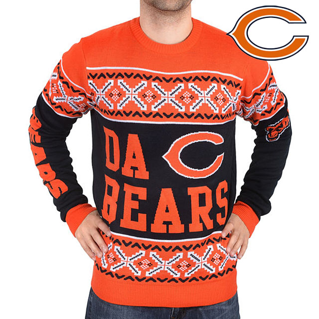 Chicago Bears Klew Navy & Orange Slogan Crew Knit Ugly Sweater