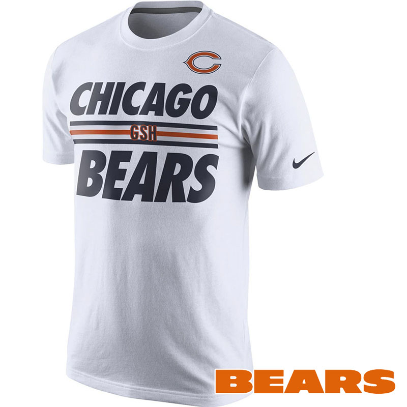 Chicago Bears White Team Name And Logo Stripe T-shirt