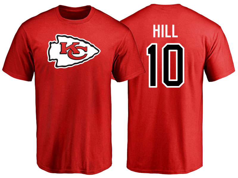 Kansas City Chiefs #10 Tyreek Hill Red Pro Line Name & Number Logo T-Shirt