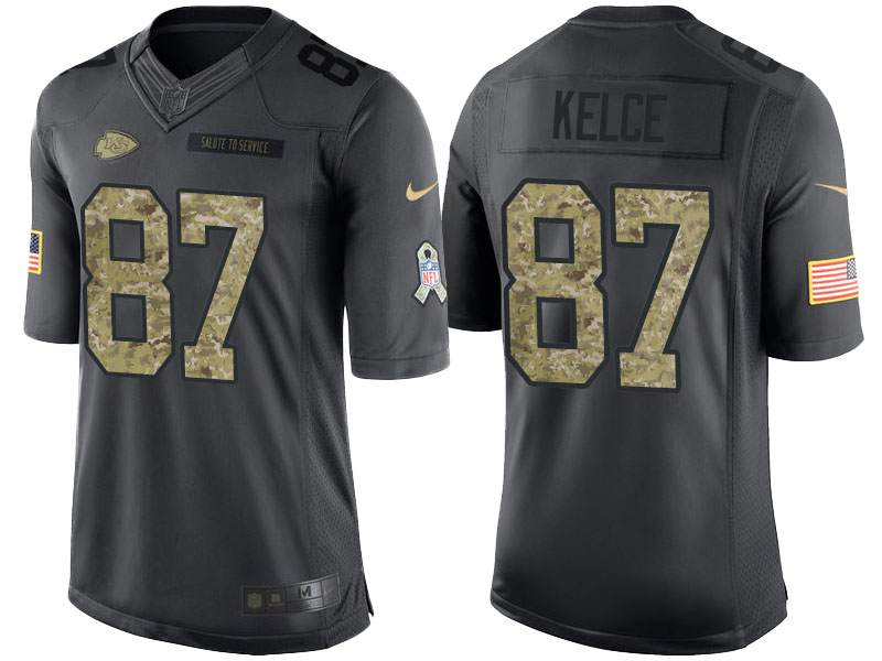 Kansas City Chiefs #87 Travis Kelce Anthracite Camo 2016 Salute to Service Limited Jersey