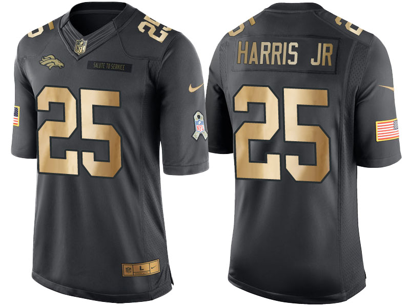 Broncos #25 Chris Harris Jr Anthracite 2016 Christmas Gold Salute to Service Jersey