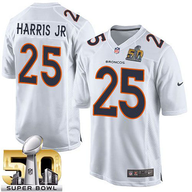 Denver Broncos #25 Chris Harris Jr White Super Bowl 50 Game Event Jersey