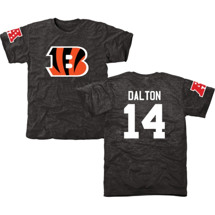 Cincinnati Bengals #14 Andy Dalton Black Name & Number Tri-Blend T-shirt