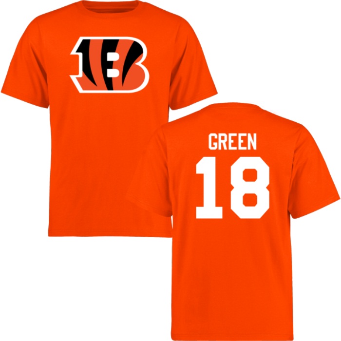 Cincinnati Bengals #18 AJ Green Orange Name & Number Wordmark T-shirt