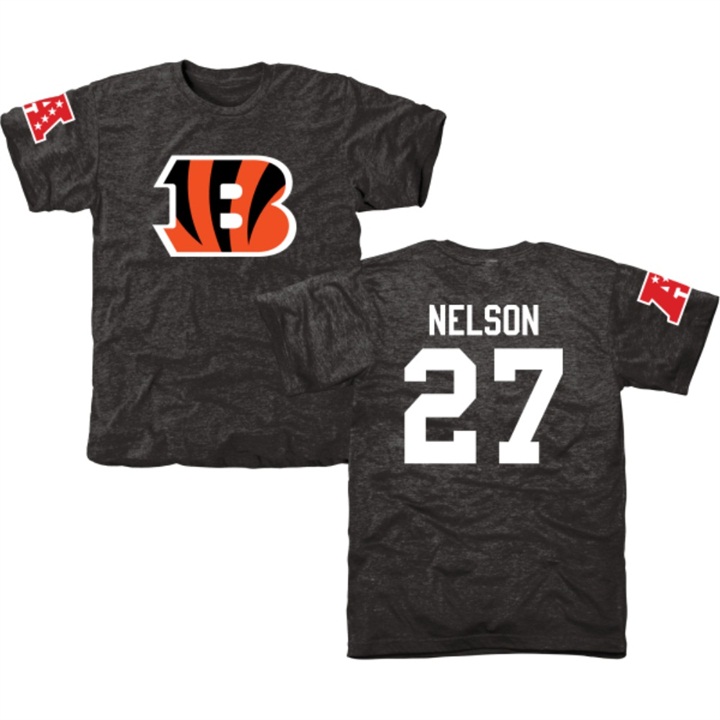 Cincinnati Bengals #27 Reggie Nelson Black Name & Number Tri-Blend T-shirt