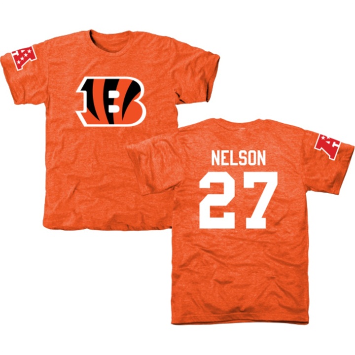 Cincinnati Bengals #27 Reggie Nelson Orange Name & Number Tri-Blend T-shirt