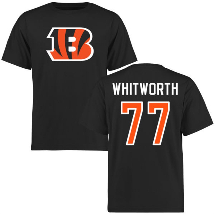 Cincinnati Bengals #77 Andrew Whitworth Name & Number Black Logo T-shirt