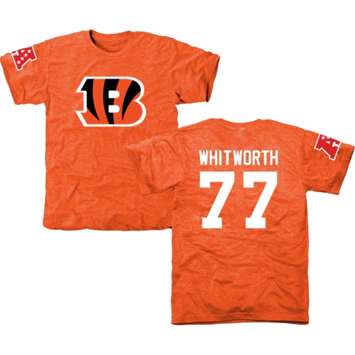 Cincinnati Bengals #77 Andrew Whitworth Orange Name & Number Tri-Blend T-shirt