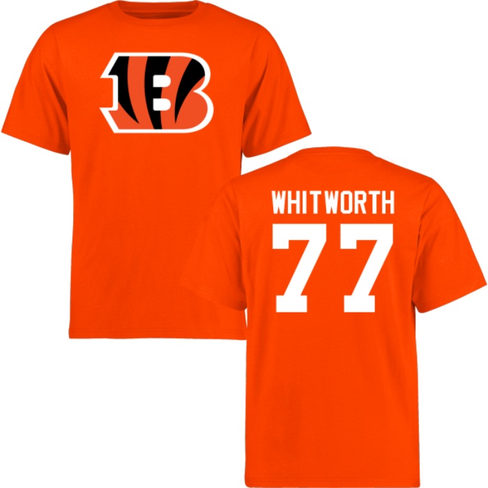 Cincinnati Bengals #77 Andrew Whitworth Orange Name & Number Wordmark T-shirt