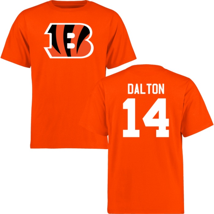 Cincinnati Bengals #14 Andy Dalton Orange Name & Number Wordmark T-shirt