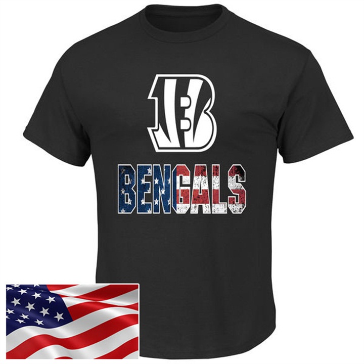 Cincinnati Bengals Black Banner Wave Majestic Independence Day Star & Stripes T-Shirt