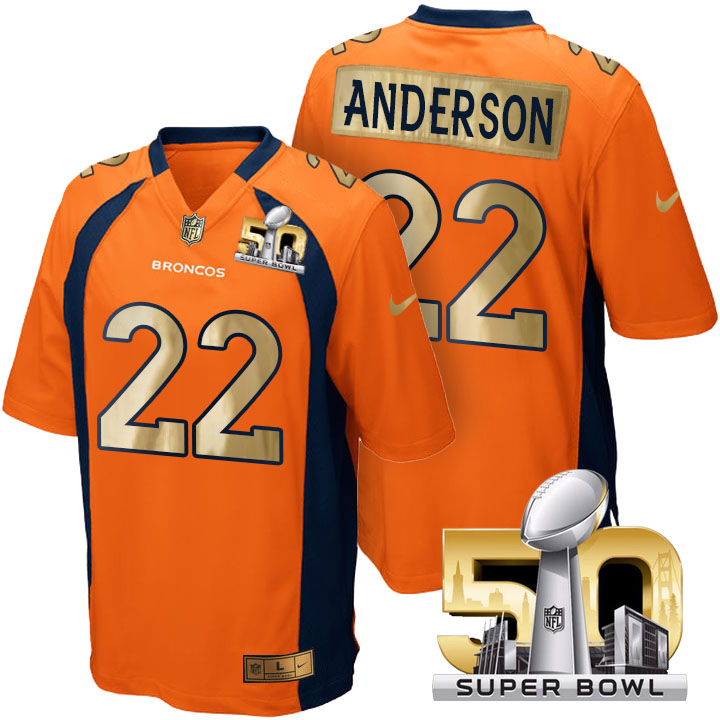 Denver Broncos #22 C.j. Anderson Orange Super Bowl 50 Special Edition Golden Jersey