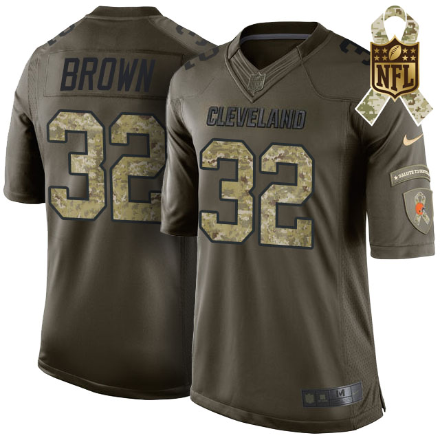 Cleveland Browns #32 Jim Brown Green Salute To Service Limited Jersey