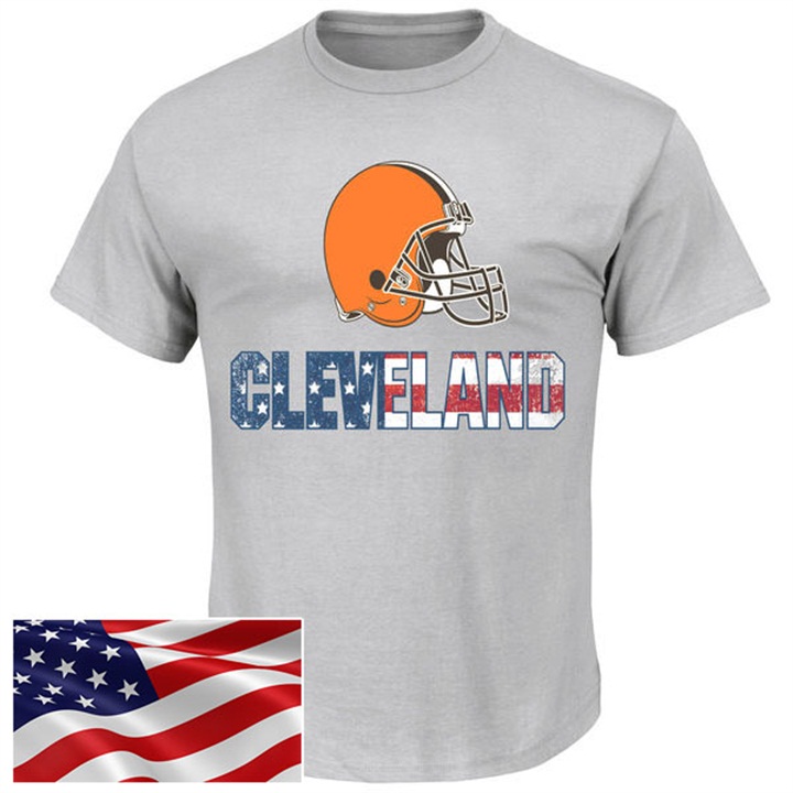 Cleveland Browns Gray Banner Wave Majestic Independence Day Star & Stripes T-Shirt