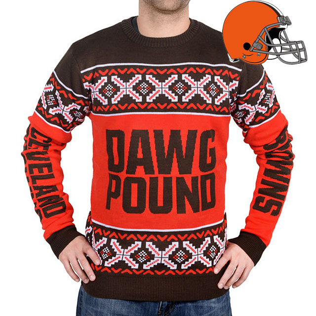 Cleveland Browns Klew Brown & Orange Slogan Crew Knit Ugly Sweater